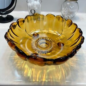 Vintage Indiana Glass Amber Sunflower Large Bowl 11” No Chips Or Cracks